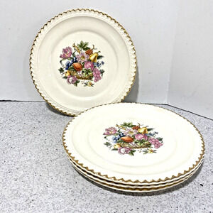 Vintage Mid Century Ambrosia China dessert plates 22kt gold trim floral set of 4